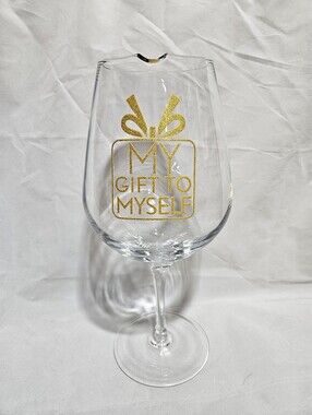 XL Wine Glass Gold Glitter "My Gift To Myself" Present Fits Whole Bottle Of Wine